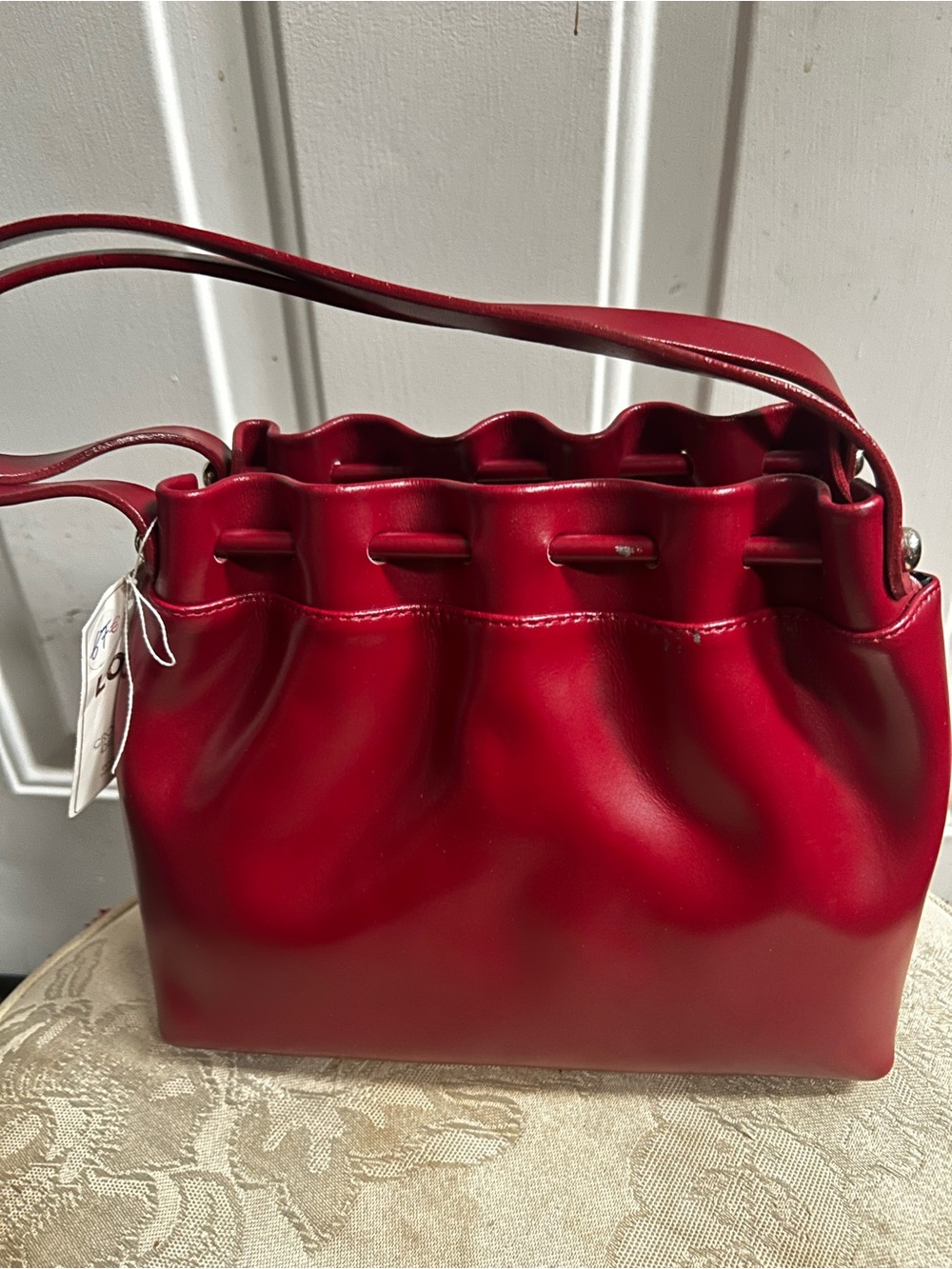 Vintage Lovie Paris Split Cowhide Burgundy Red gathered top Women's Shoulder Bag